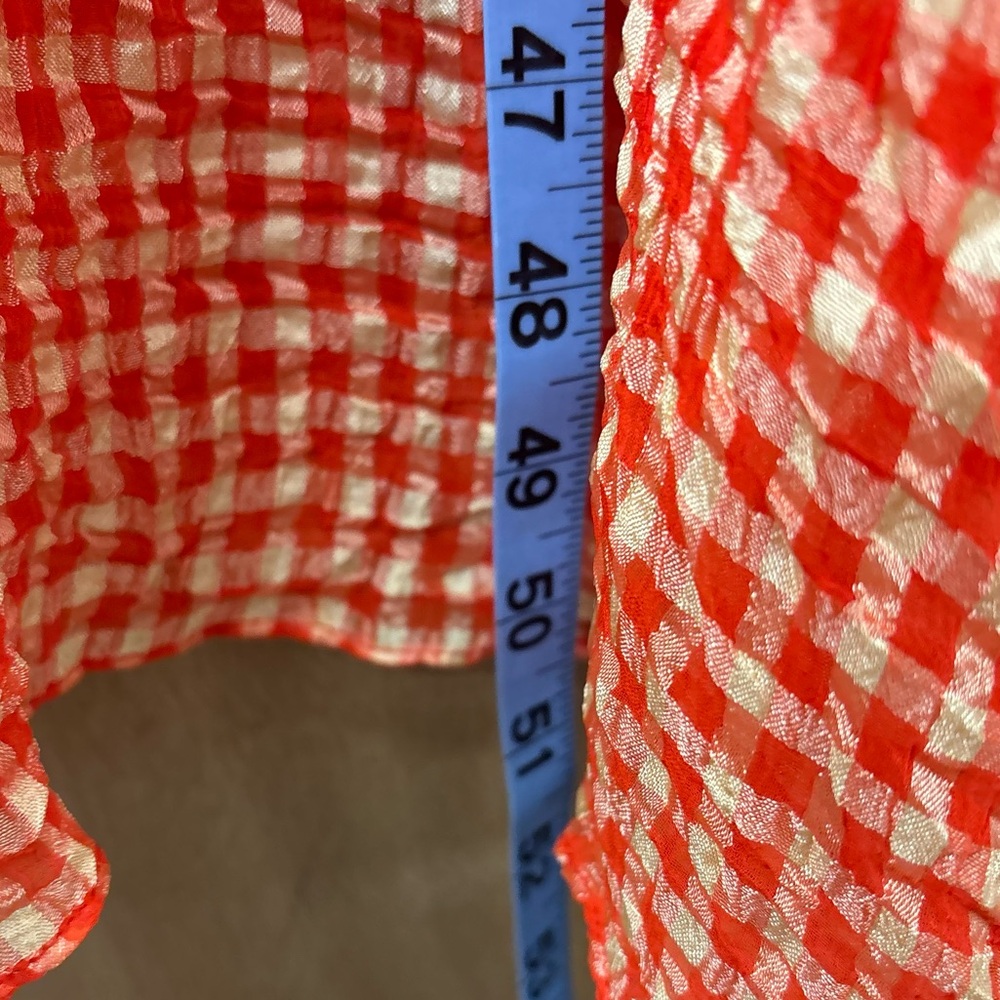 Semi sheer Natori maxi dress, orange and yellow gingham. Large - Picture 9 of 11